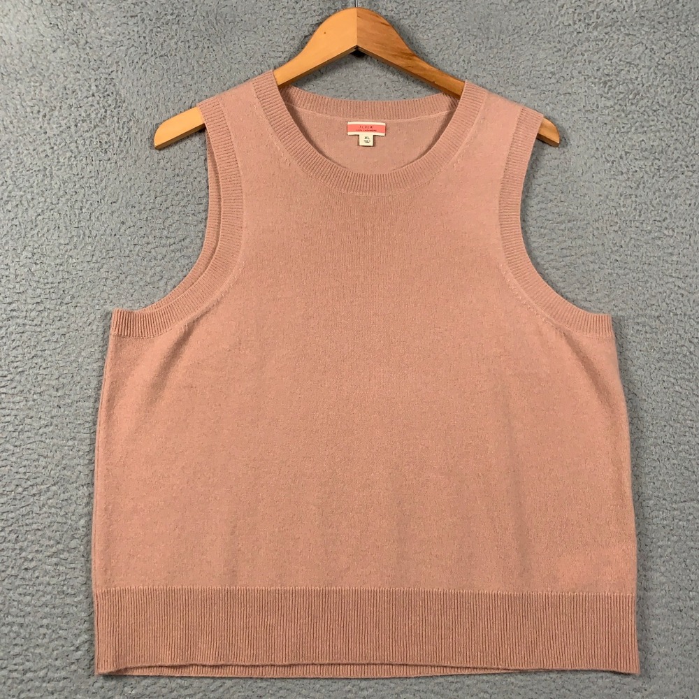 J.Crew Cashmere Sweater Vest Women's XL Pink Classic Knit Sleeveless Crew Neck